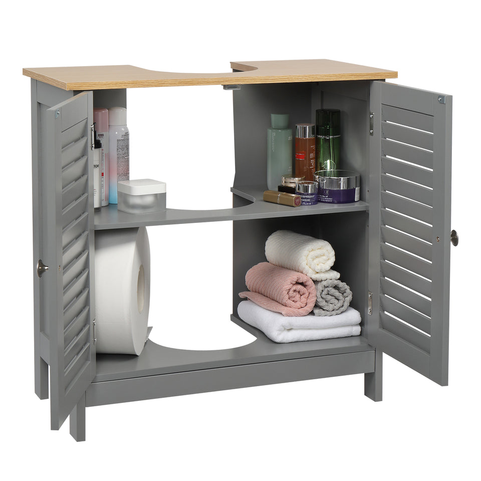 Modern Double Shutter Door MDF Bathroom Sink Cabinet Grey