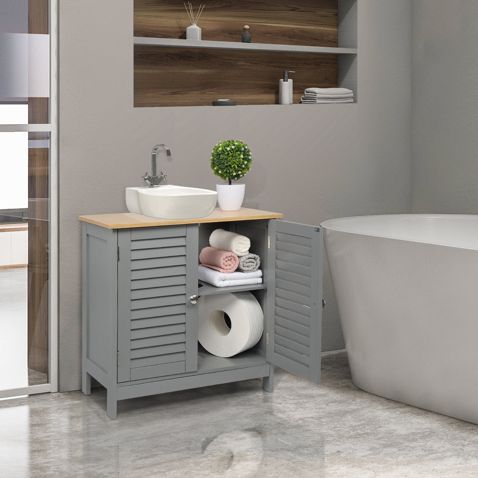 Modern Double Shutter Door MDF Bathroom Sink Cabinet Grey