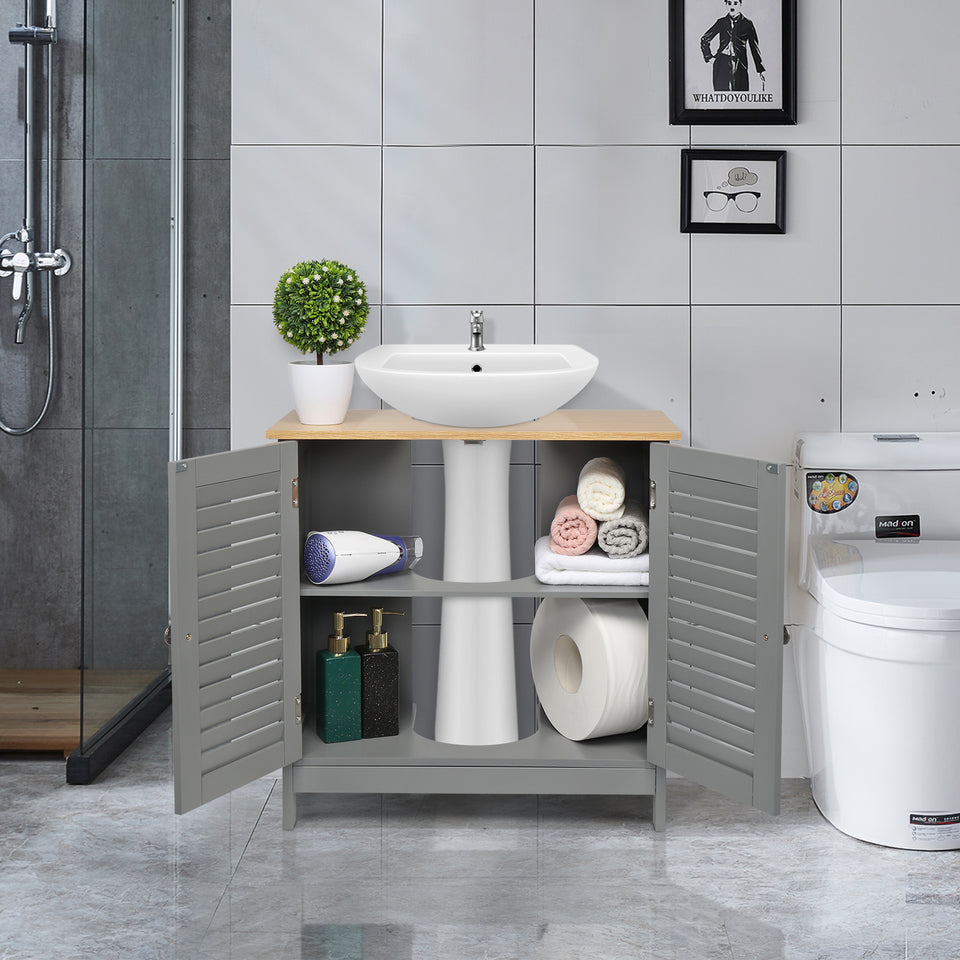 Modern Double Shutter Door MDF Bathroom Sink Cabinet Grey