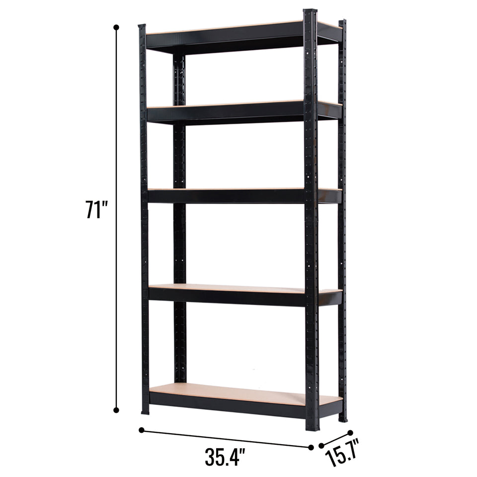 Heavy Duty Black Metal Garage Shelving – 5 Tier Boltless Storage Rack 180cm High