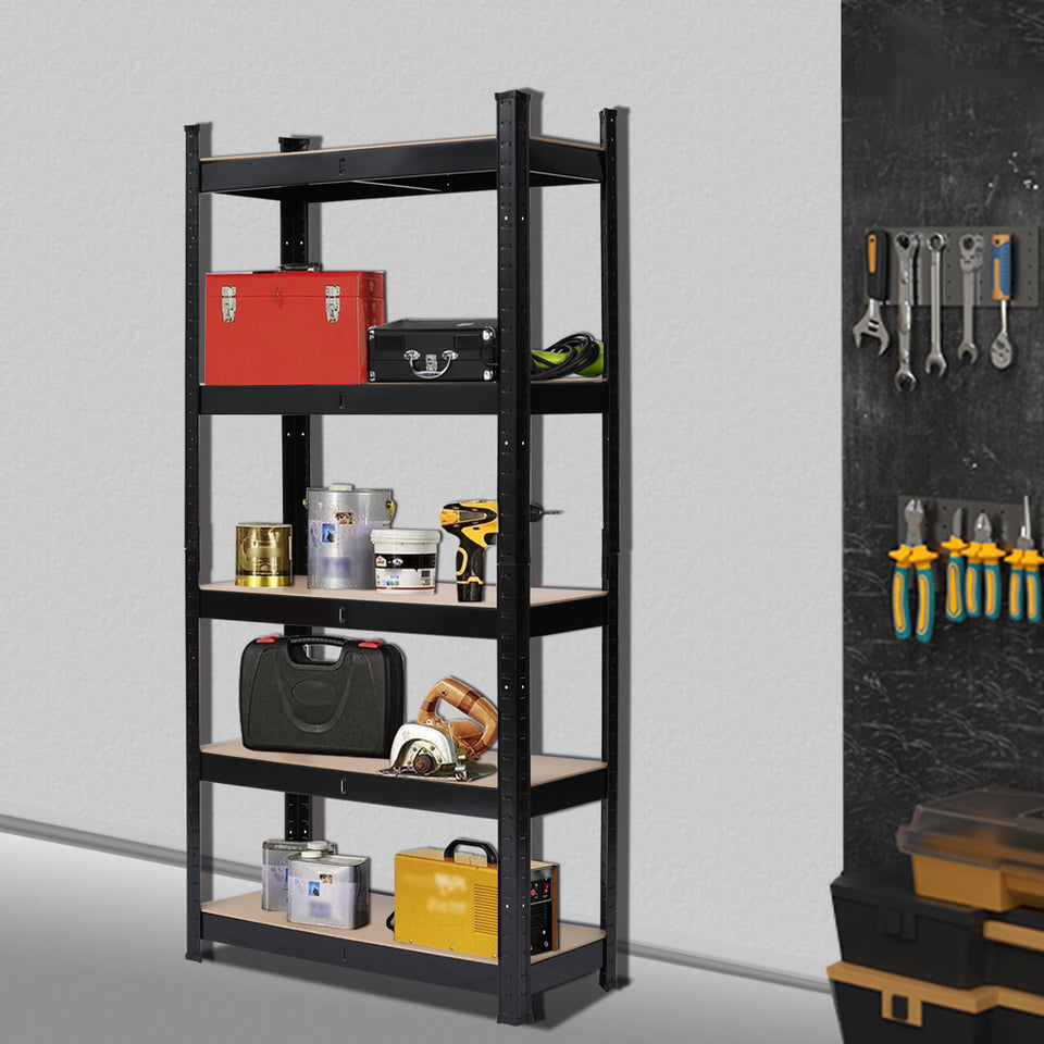 Heavy Duty Black Metal Garage Shelving – 5 Tier Boltless Storage Rack 180cm High