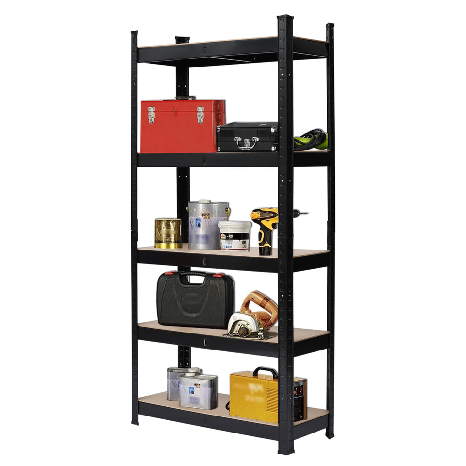 Heavy Duty Black Metal Garage Shelving – 5 Tier Boltless Storage Rack 180cm High