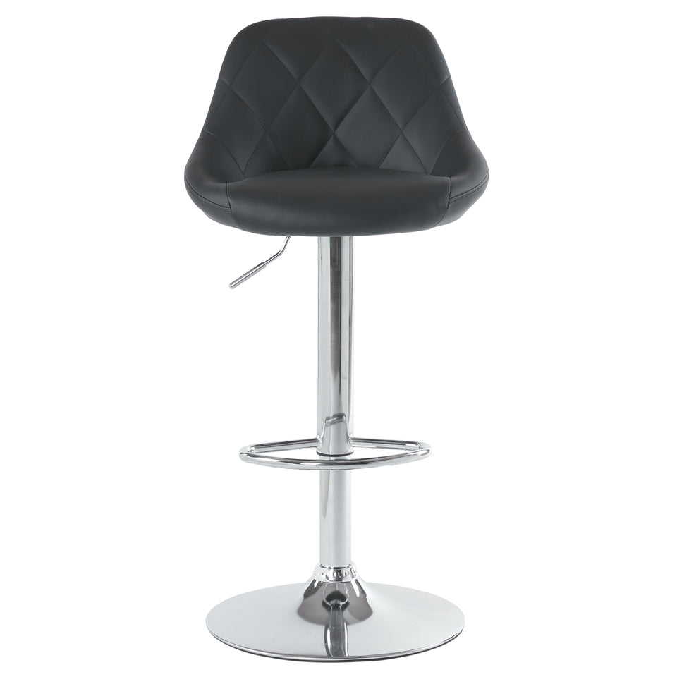 2pcs Adjustable Bar Stools Rhombus Backrest Black PU Leather, No Armrest – Modern High Bar Stools for Kitchen and Bar Counters