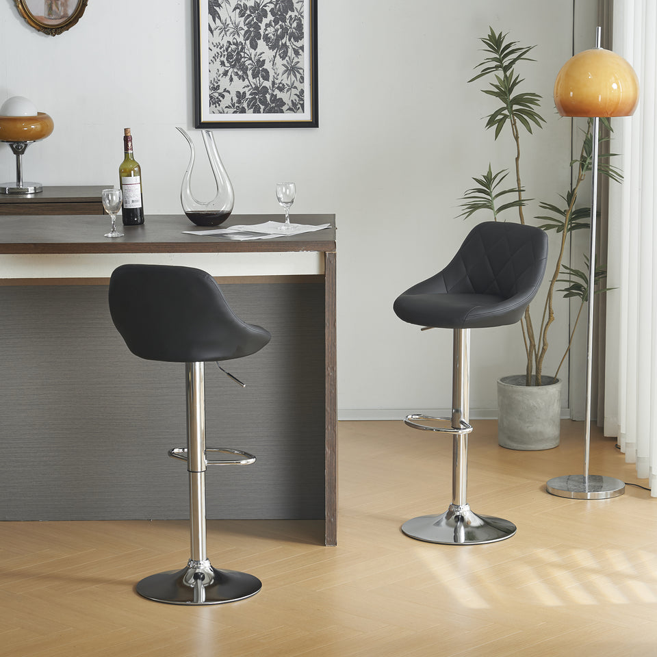 2pcs Adjustable Bar Stools Rhombus Backrest Black PU Leather, No Armrest – Modern High Bar Stools for Kitchen and Bar Counters