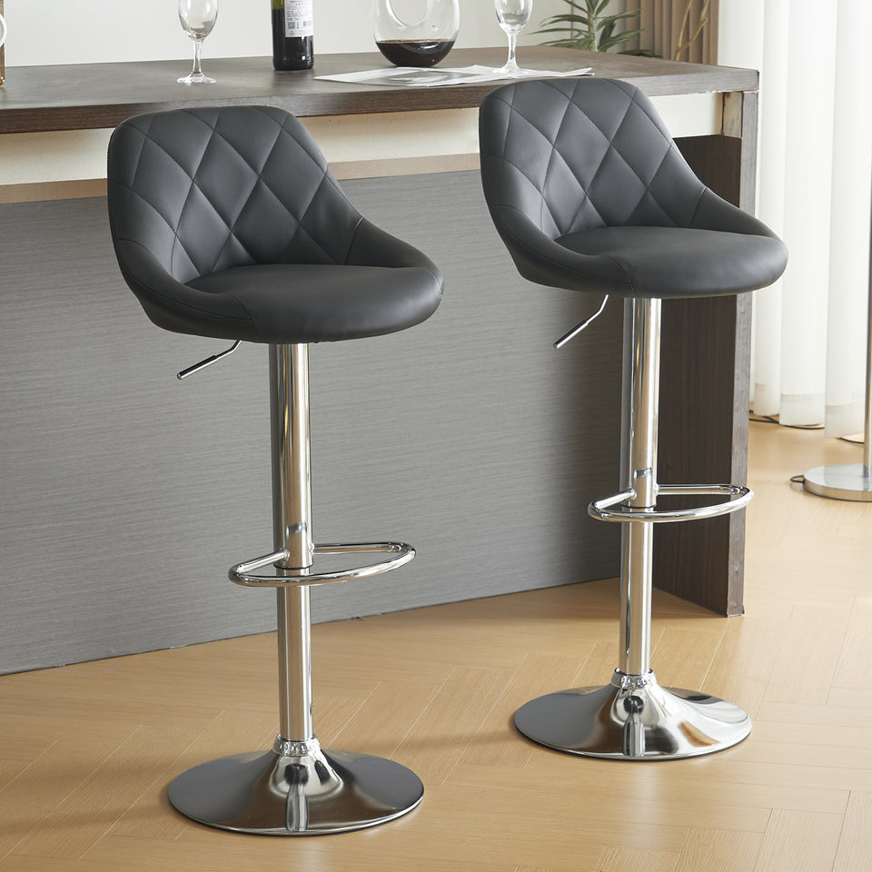 2pcs Adjustable Bar Stools Rhombus Backrest Black PU Leather, No Armrest – Modern High Bar Stools for Kitchen and Bar Counters