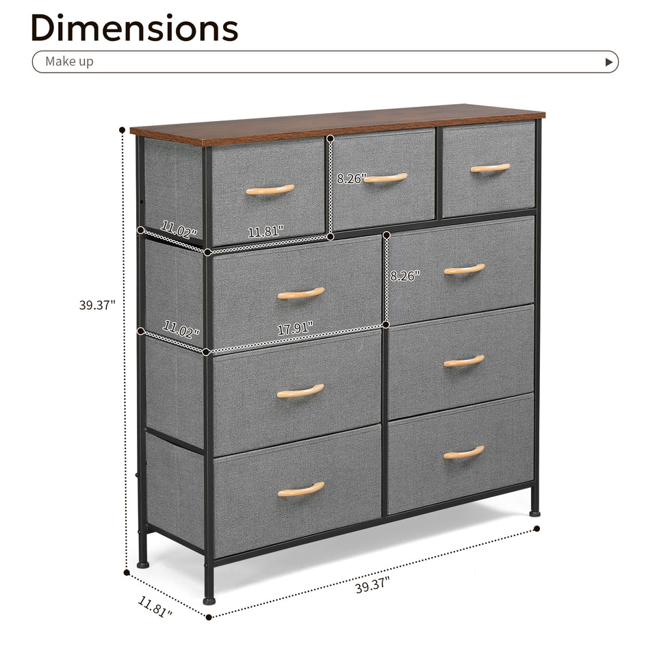 Non-woven storage cabinet with 9 drawers- Grey