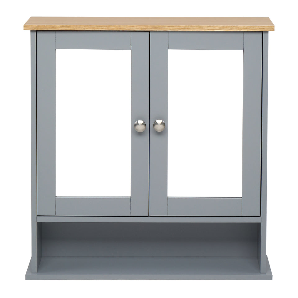2 Mirror Door 1 Storage Layer MDF Spray Paint Bathroom Wall Cabinet Grey