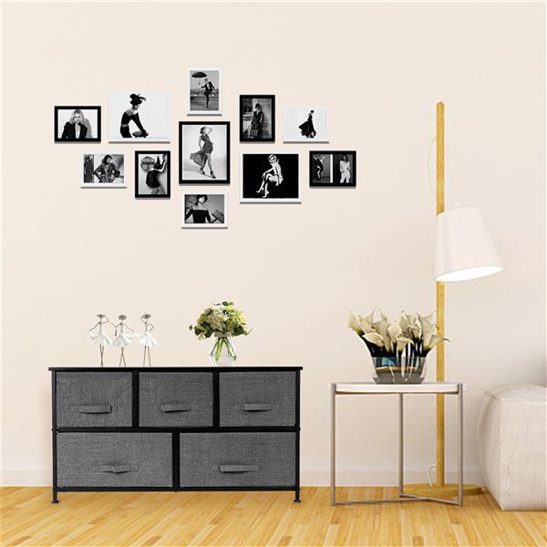 2-Tier Wide Closet Dresser, Nursery Dresser Tower with 5 Easy Pull Fabric Drawers and Metal Frame, Multi-Purpose Organizer Unit for Closets, Dorm Room, Living Room, Hallway, Grey