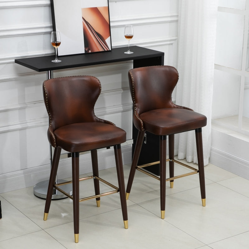 Set of 2 PU Leather Vintage Counter-Height Bar Chair
