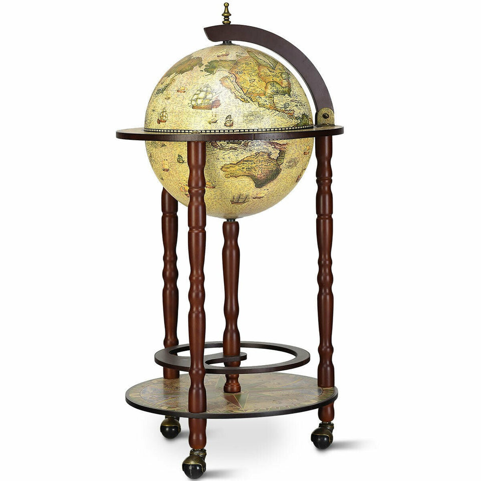 Wooden Globe Drinks Cabinet with Italian Style-COSTWAY