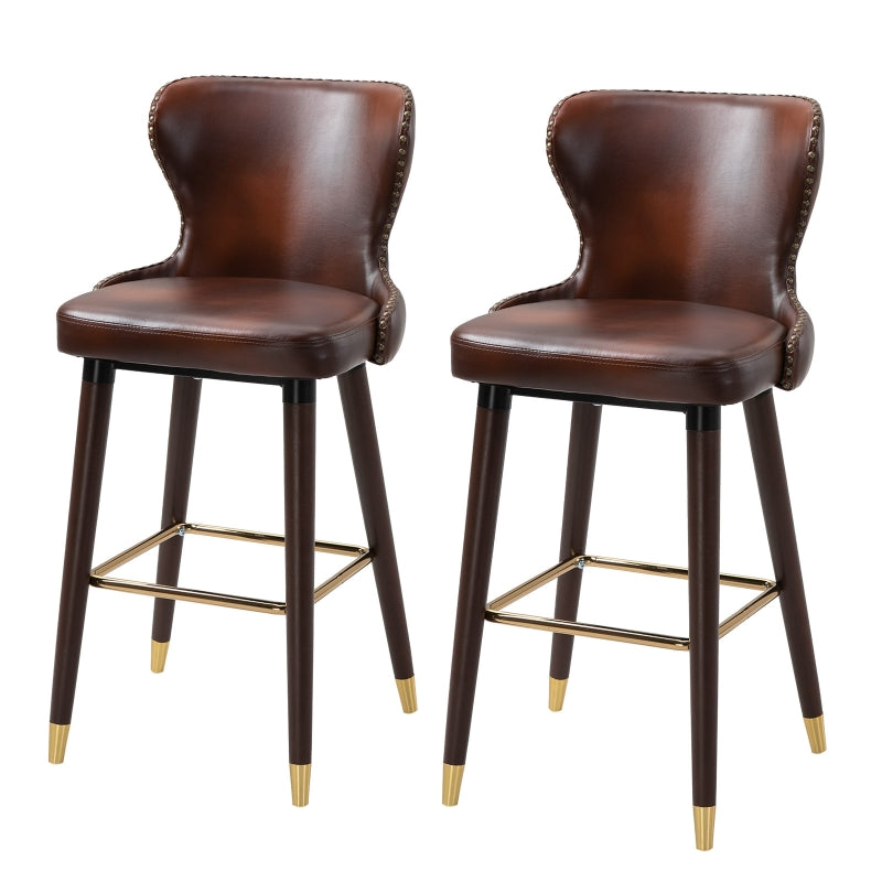 Set of 2 PU Leather Vintage Counter-Height Bar Chair