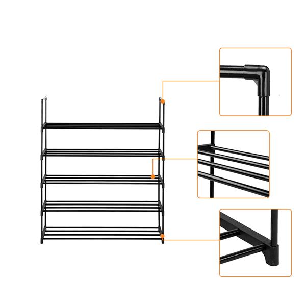 5 Tiers Shoe Rack Shoe Tower Shelf Storage Organizer For Bedroom, Entryway- Black - Lavish Kitchen Isle
