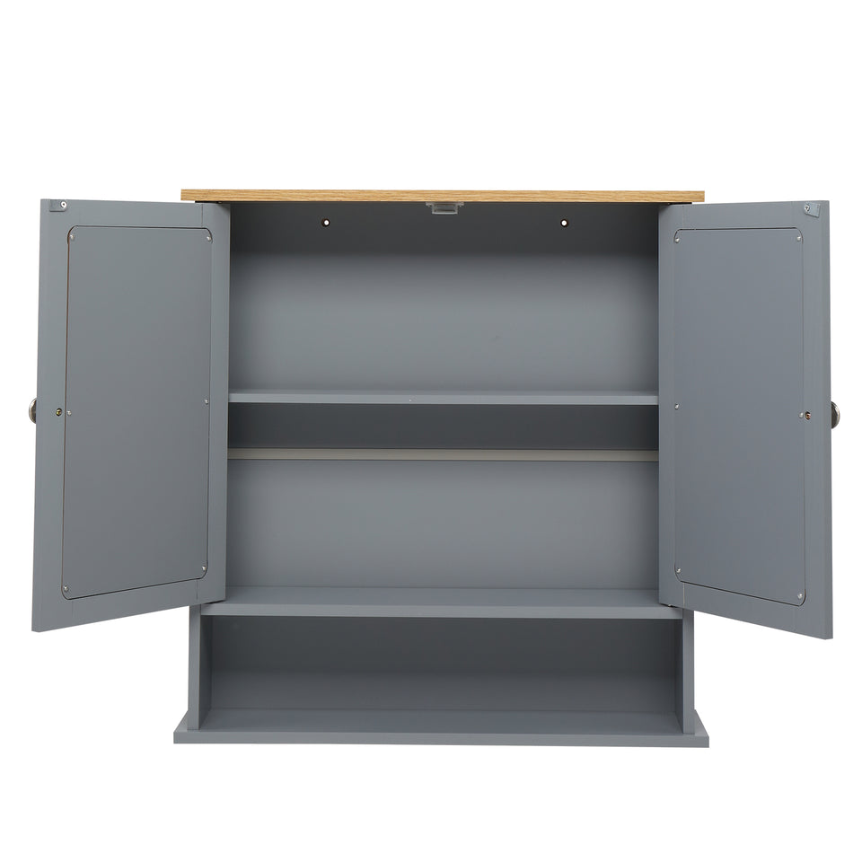 2 Mirror Door 1 Storage Layer MDF Spray Paint Bathroom Wall Cabinet Grey