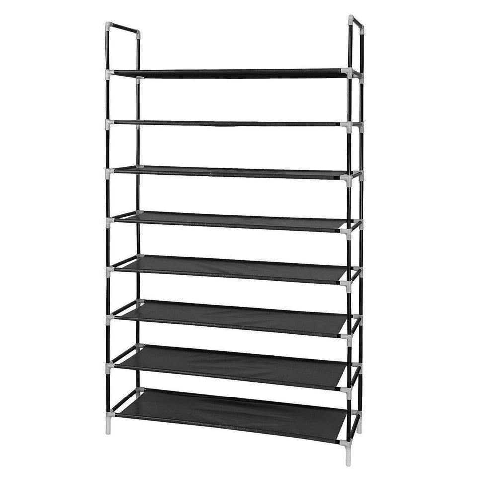 Shoe Rack Large 8 Tier 100cm Black Non-Woven & Steel Shelf Storage Unit