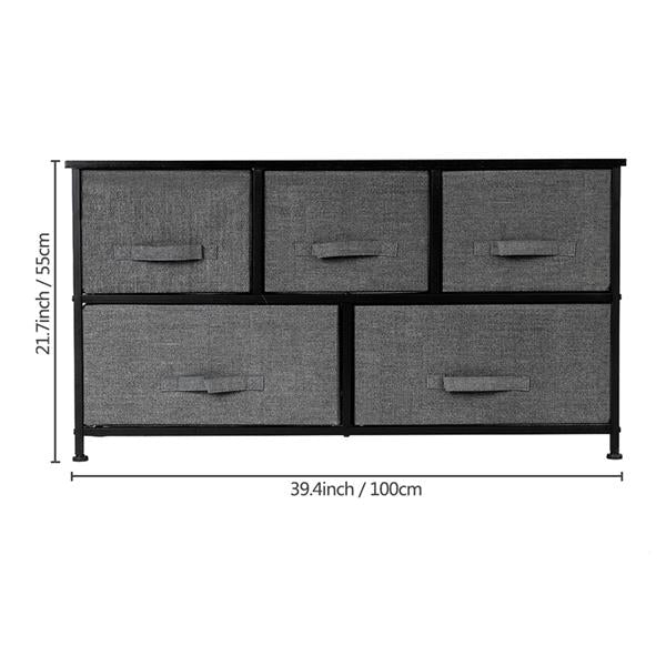 2-Tier Wide Closet Dresser, Nursery Dresser Tower with 5 Easy Pull Fabric Drawers and Metal Frame, Multi-Purpose Organizer Unit for Closets, Dorm Room, Living Room, Hallway, Grey