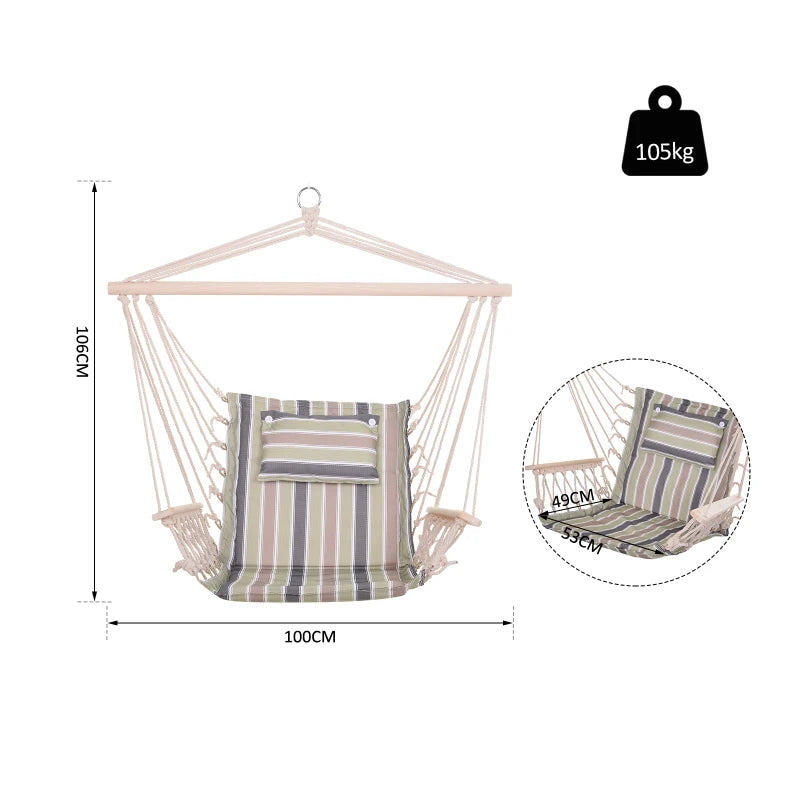 Outsunny hanging hammock chair with bright floral design, safe rope frame, and pillow top, measuring 100x106cm.