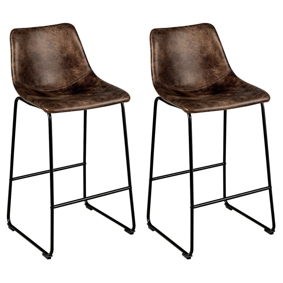 Set of 2 Vintage Faux Suede Bar Stools-COSTWAY