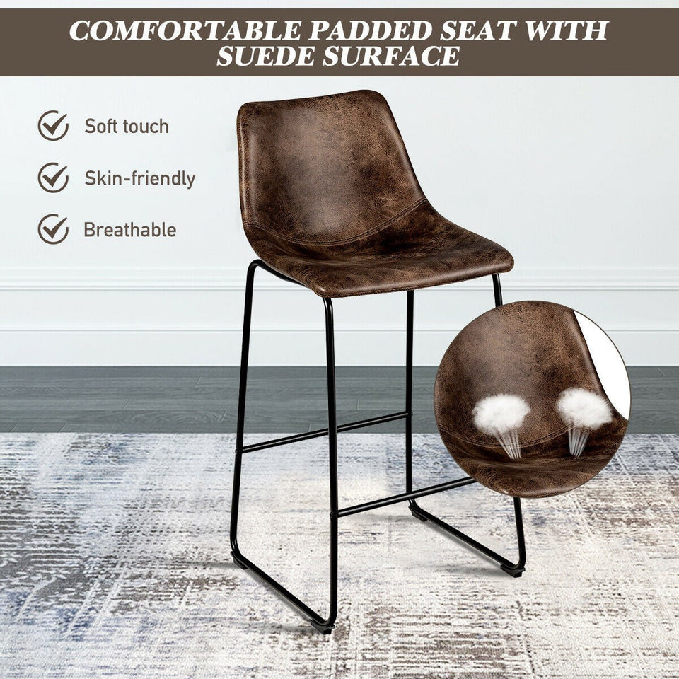 Set of 2 Vintage Faux Suede Bar Stools-COSTWAY