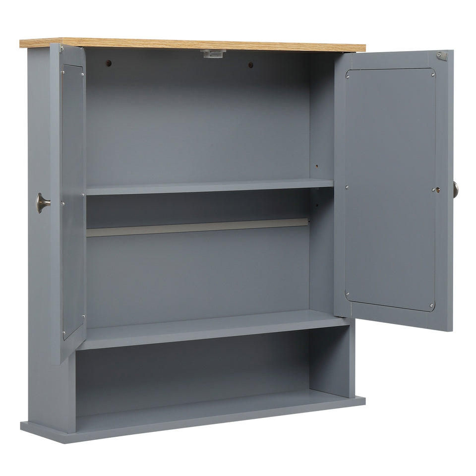 2 Mirror Door 1 Storage Layer MDF Spray Paint Bathroom Wall Cabinet Grey