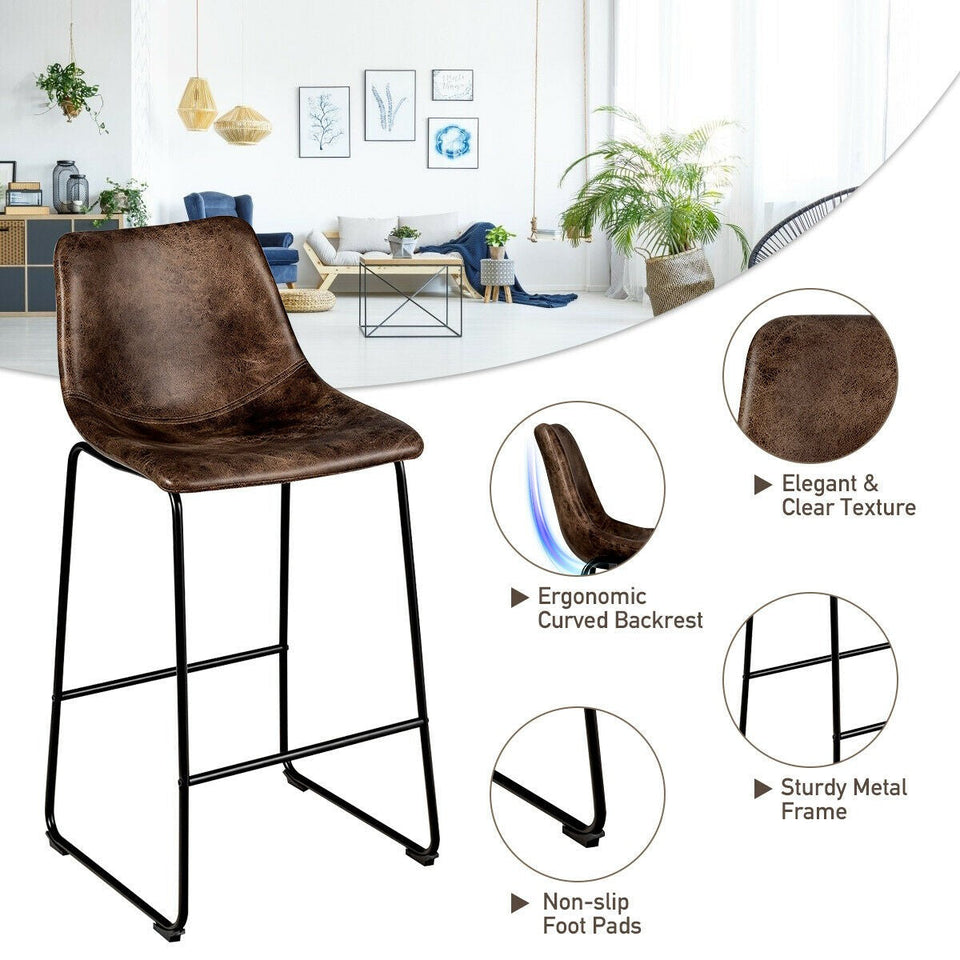 Set of 2 Vintage Faux Suede Bar Stools-COSTWAY
