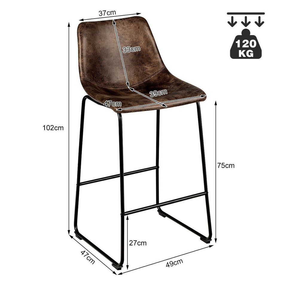 Set of 2 Vintage Faux Suede Bar Stools-COSTWAY