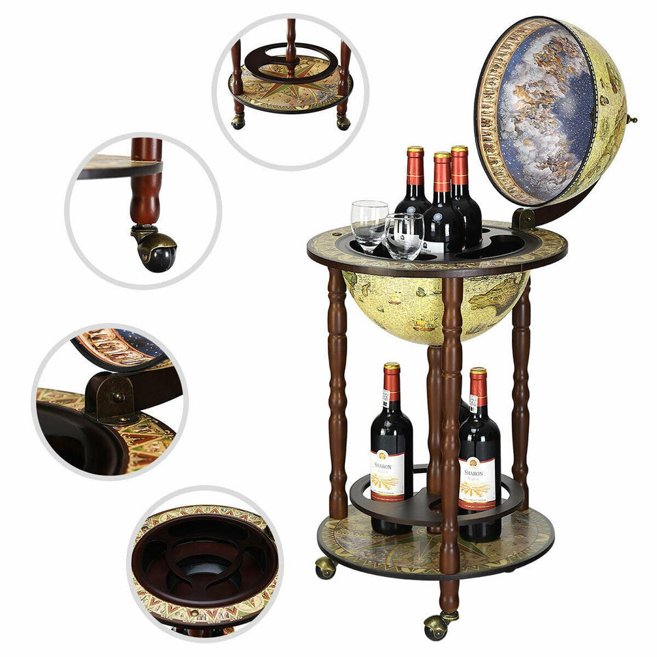 Wooden Globe Drinks Cabinet with Italian Style-COSTWAY