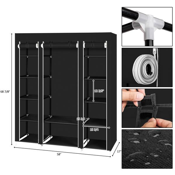 69" Portable Clothes Closet Wardrobe Storage Organizer with Non-Woven Fabric