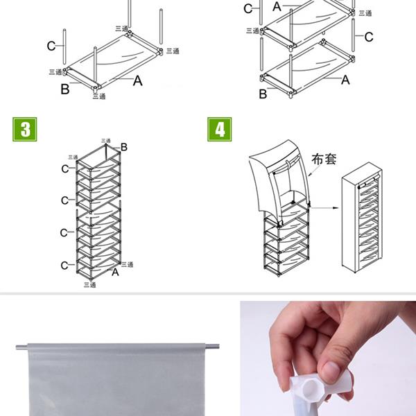 Fashionable Room-saving 9 Lattices Non-woven Fabric Shoe Rack Grey