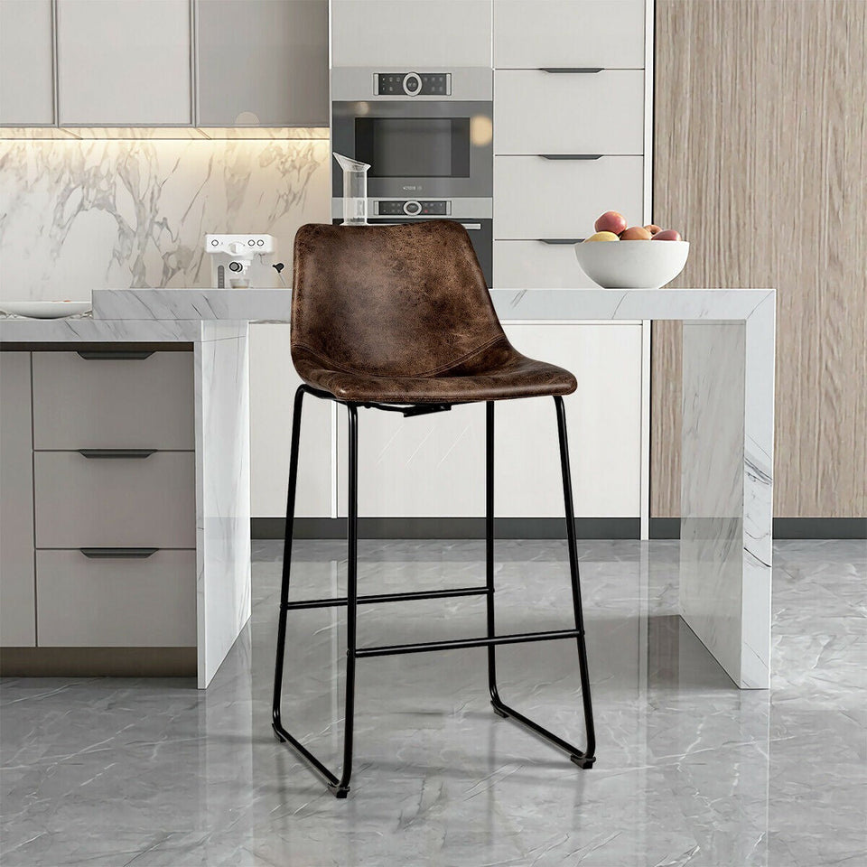 Set of 2 Vintage Faux Suede Bar Stools-COSTWAY