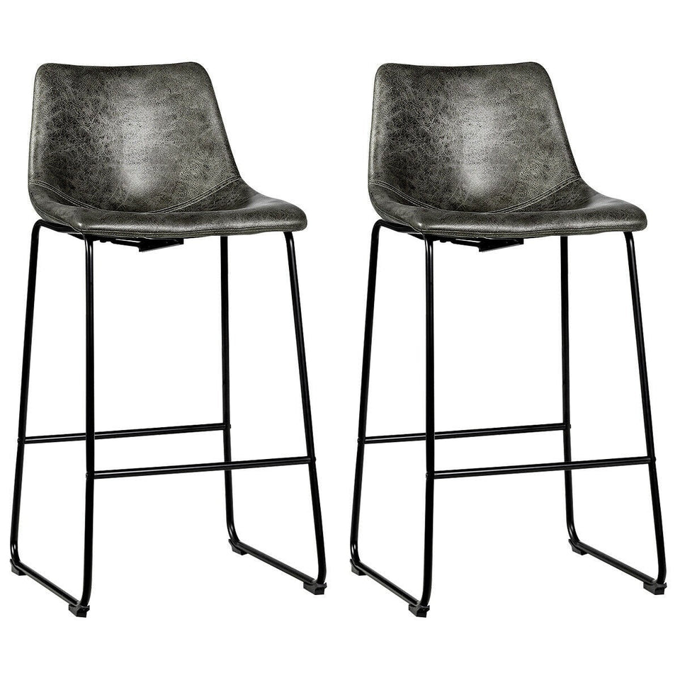 Set of 2 Vintage Faux Suede Bar Stools-COSTWAY