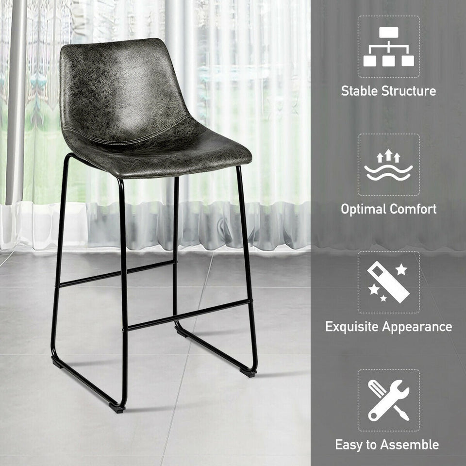 Set of 2 Vintage Faux Suede Bar Stools-COSTWAY