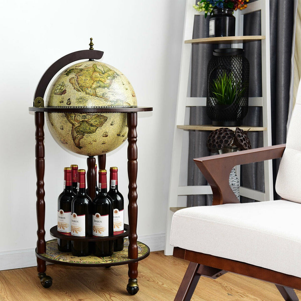 Wooden Globe Drinks Cabinet with Italian Style-COSTWAY