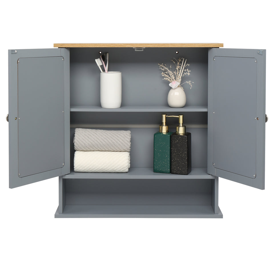 2 Mirror Door 1 Storage Layer MDF Spray Paint Bathroom Wall Cabinet Grey