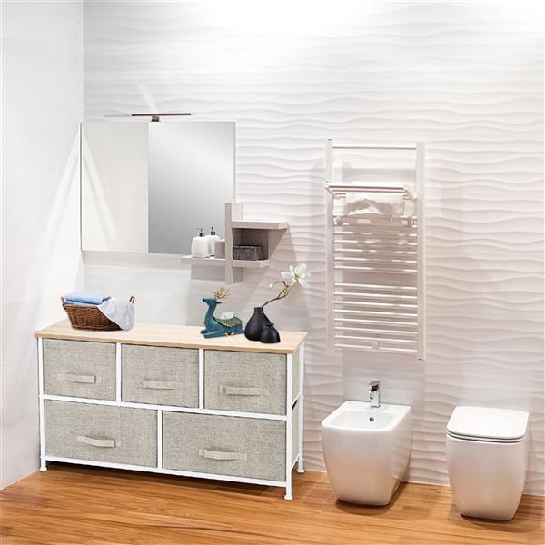 2-Tier Wide Closet Dresser With 5 Easy Pull Fabric Drawers And Metal Frame