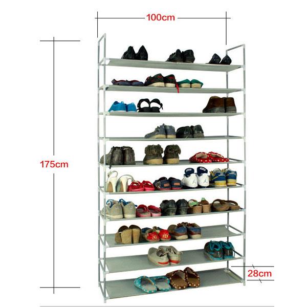 100cm Ultra Large Capacity 10 Layers Non-woven Fabrics & Steel Shoe Rack Grey