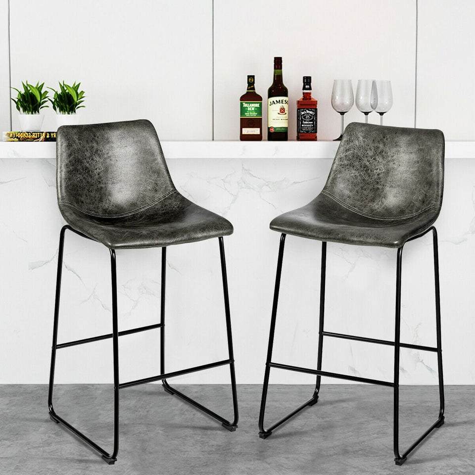 Set of 2 Vintage Faux Suede Bar Stools-COSTWAY