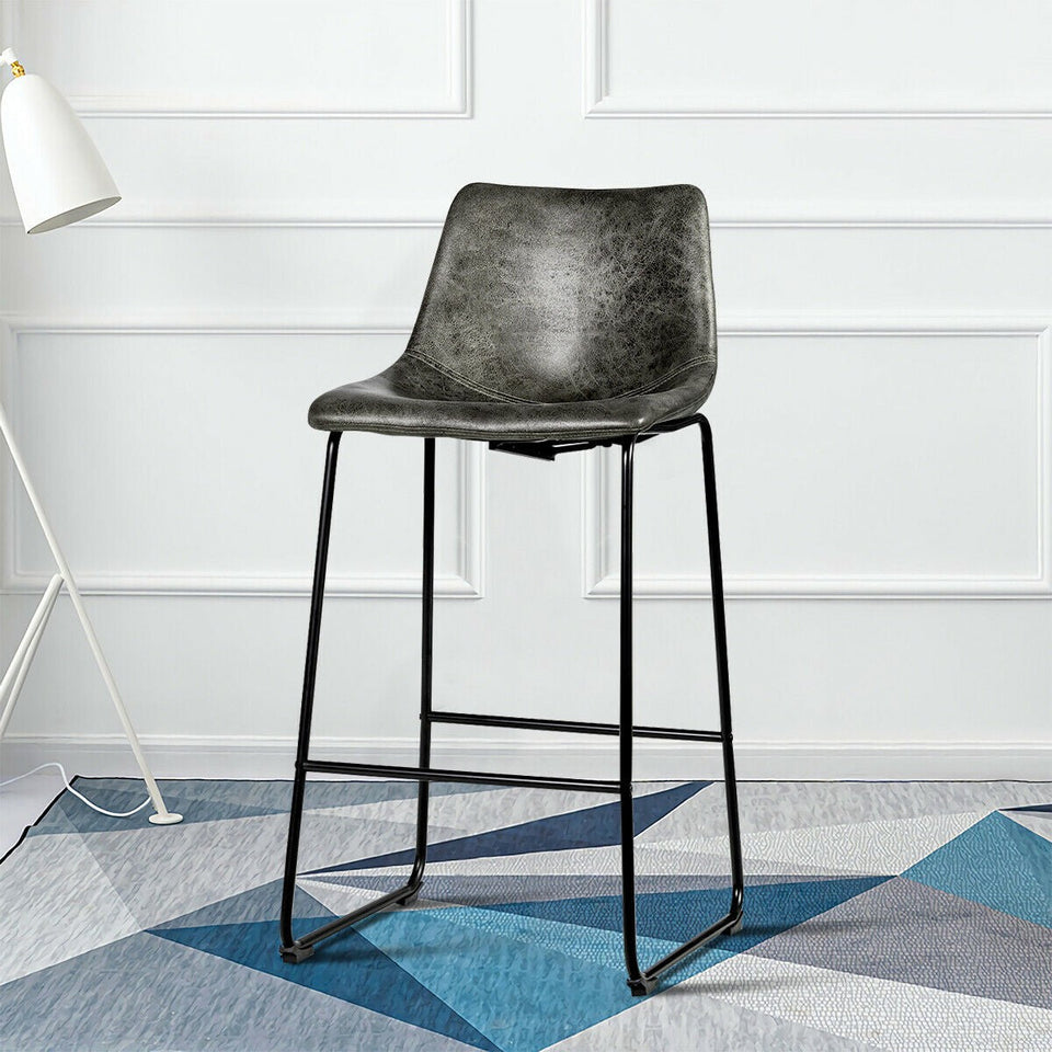 Set of 2 Vintage Faux Suede Bar Stools-COSTWAY