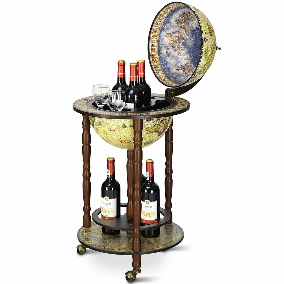 Wooden Globe Drinks Cabinet with Italian Style-COSTWAY