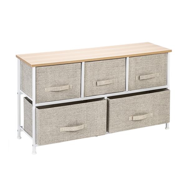 2-Tier Wide Closet Dresser With 5 Easy Pull Fabric Drawers And Metal Frame