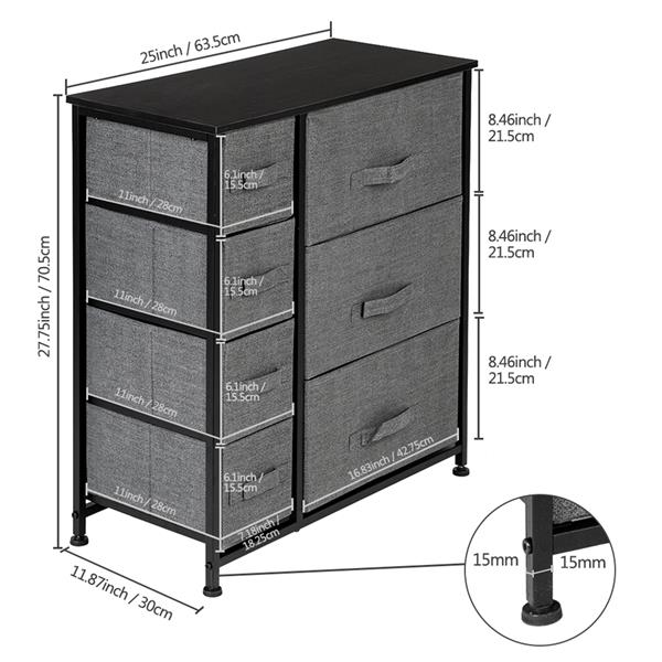 Dresser With 7 Drawers for Bedroom, Hallway, Closet, Office Organization Grey