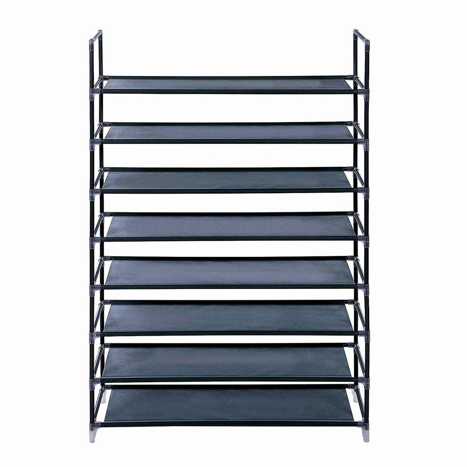 Shoe Rack Large 8 Tier 100cm Black Non-Woven & Steel Shelf Storage Unit
