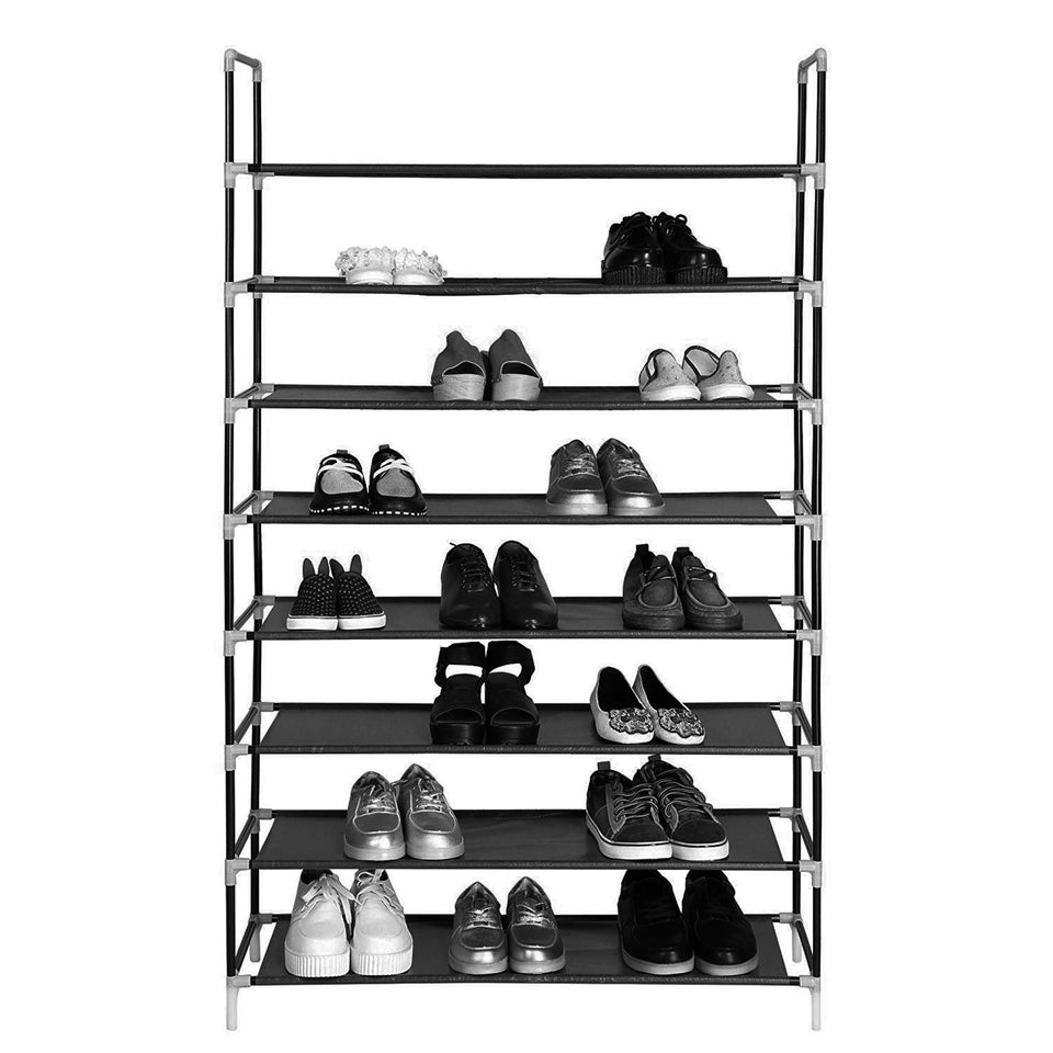 Shoe Rack Large 8 Tier 100cm Black Non-Woven & Steel Shelf Storage Unit