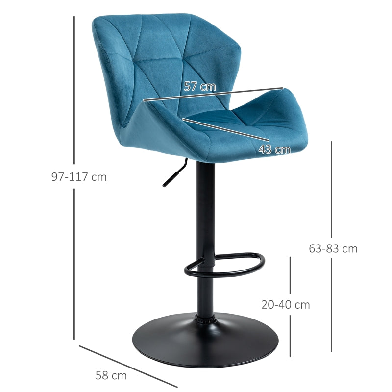 Set of 2 Adjustable Velvet Bar Stools Stylish Breakfast Stools for Kitchen, Home Bar, and Café with Footrest