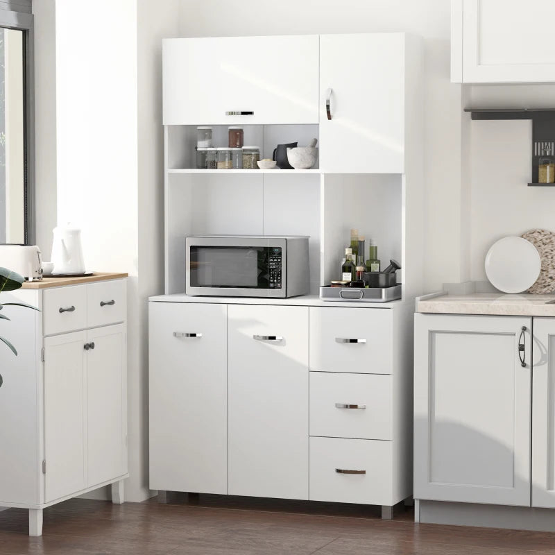 Freestanding Kitchen Storage Unit w/ Cupboard Open Compartments - White