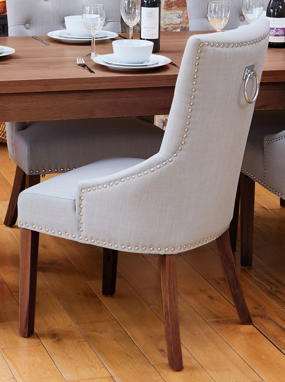 Walnut Accent Narrow Back Upholstered Dining Chair - Grey (Pack Of Two)