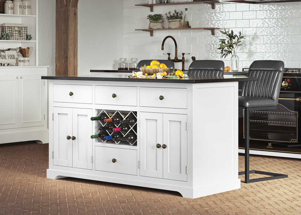 Baumhaus- White Kitchen Island with Black Granite Top-Baumhaus