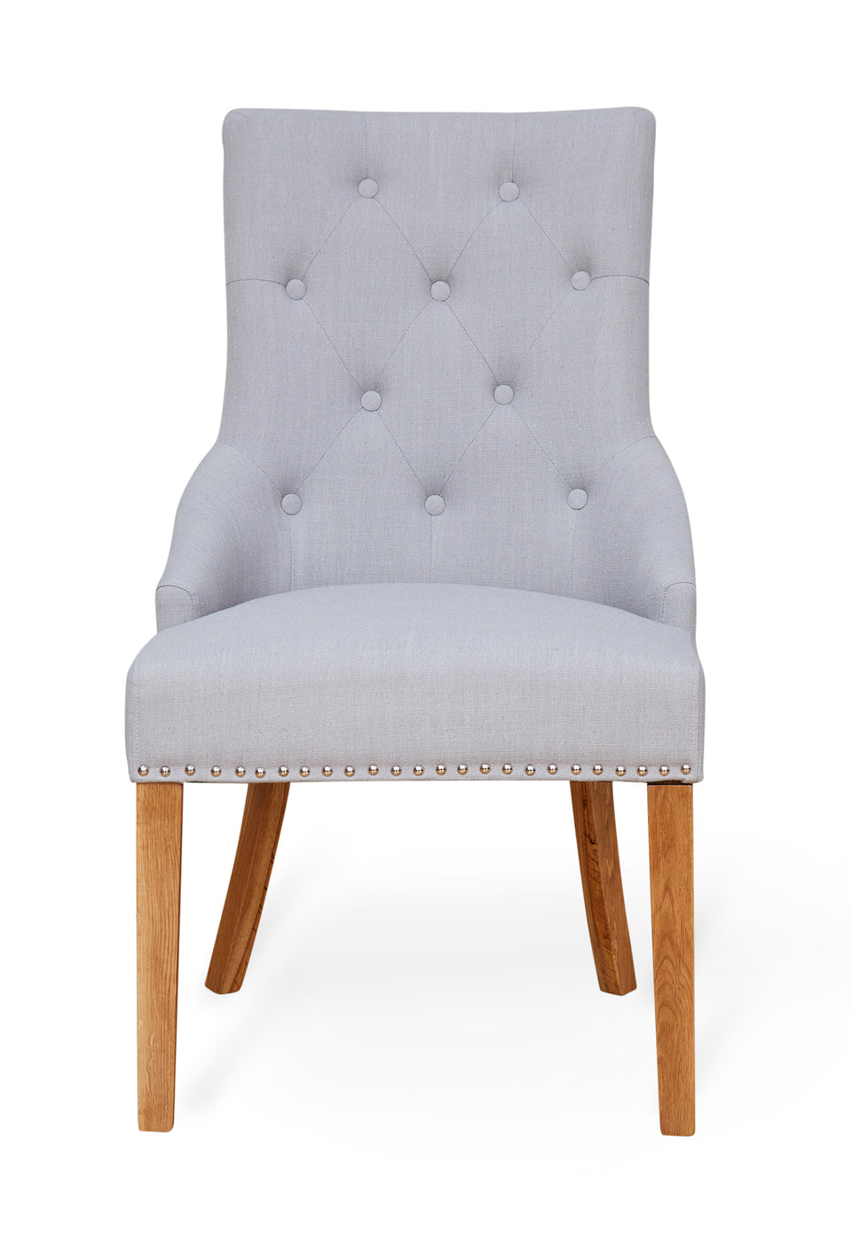 Oak Accent Narrow Back Upholstered Dining Chair - Grey (Pack Of Two)