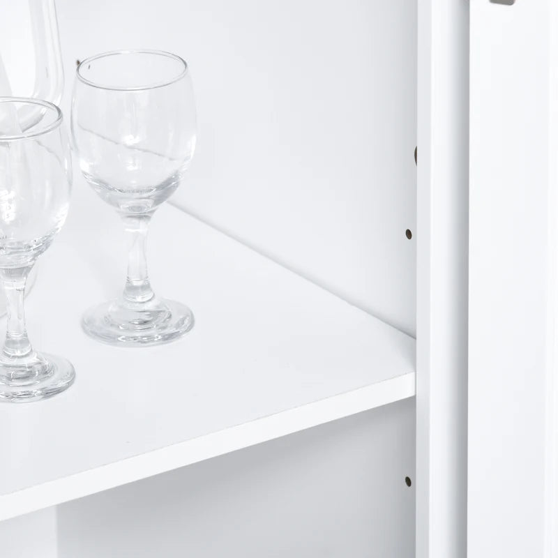 Freestanding Kitchen Storage Cabinet with Framed Glass Doors, Drawers, Microwave Counter- White