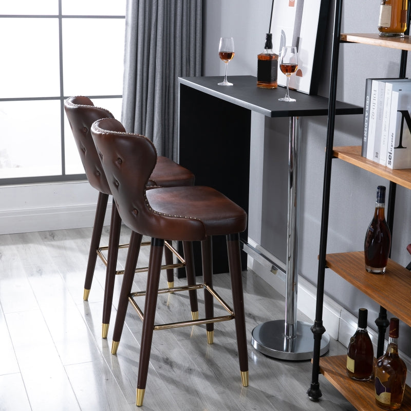 Set of 2 PU Leather Vintage Counter-Height Bar Chair