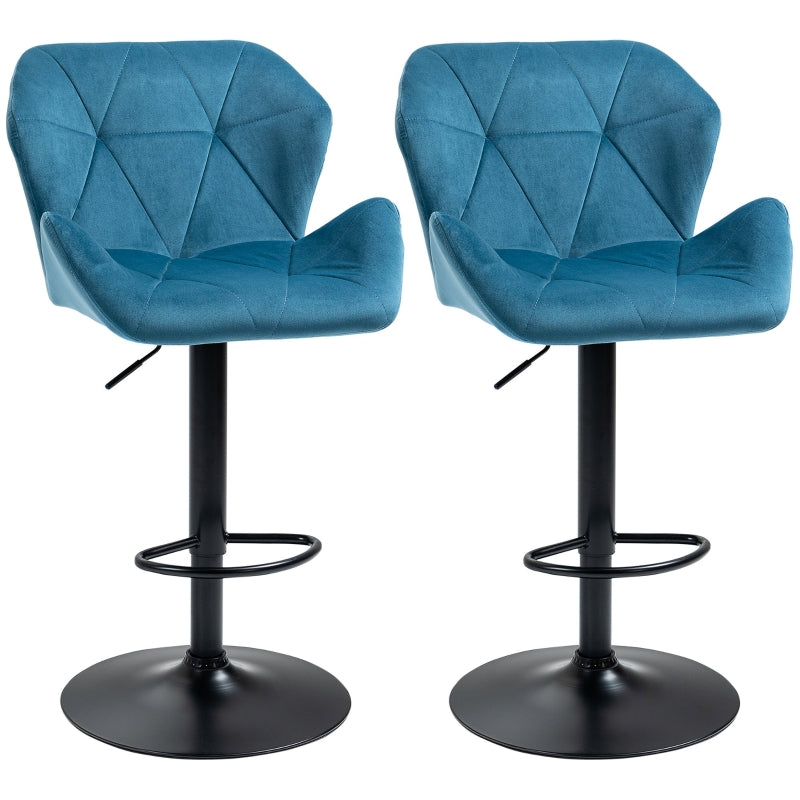 Set of 2 Adjustable Velvet Bar Stools Stylish Breakfast Stools for Kitchen, Home Bar, and Café with Footrest